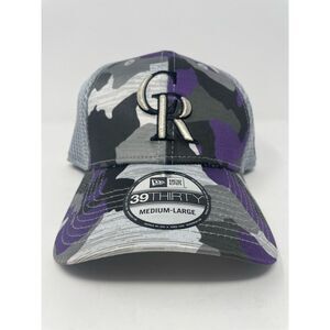 Colorado Rockies New Era Hat Gray Purple Camo 39Thirty‎ Active Stretch Fit Cap